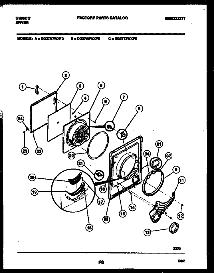 DOOR PARTS Diagram and Parts List for DG27A7WXFD  Gibson Dryer