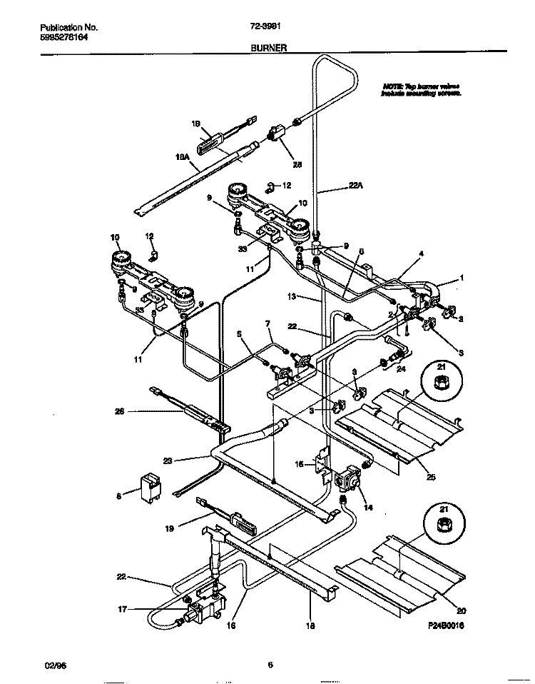 BURNER Diagram and Parts List for 72-3981-23-08  Tappan Range