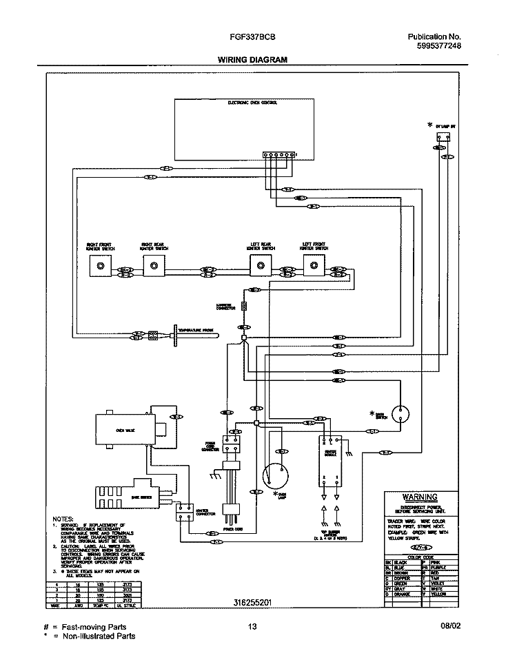 WIRING DIAGRAM Diagram and Parts List for FGF337BCB  Frigidaire Range