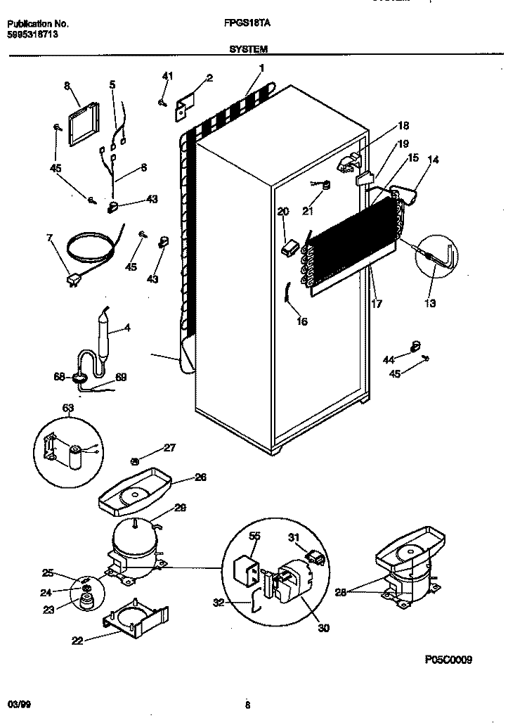 SYSTEM AND AUTOMATIC DEFROST PARTS Diagram and Parts List for FPGS18TAL0  Frigidaire Refrigerator