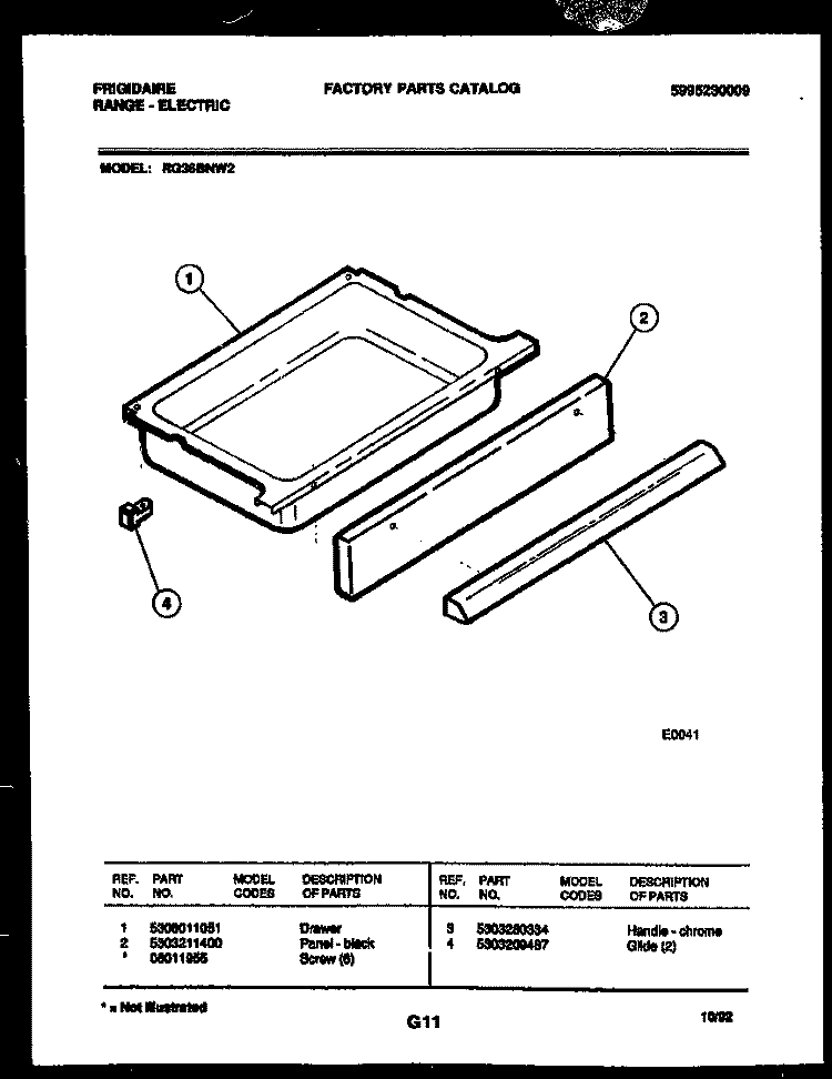 DRAWER PARTS Diagram and Parts List for RG36BNL2  Frigidaire Range