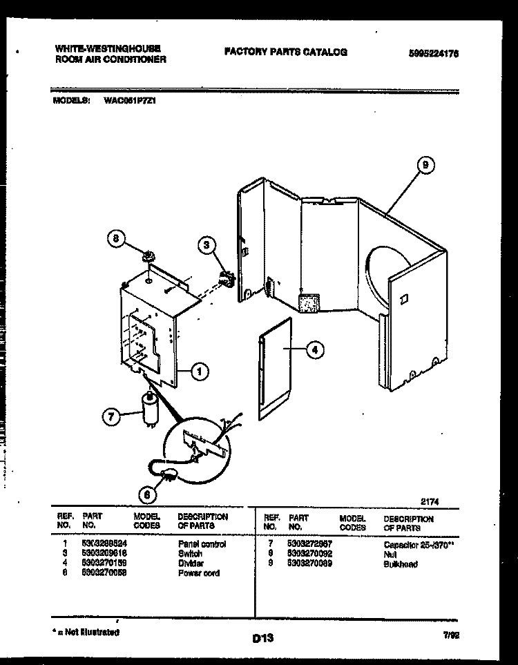 ELECTRICAL PARTS Diagram and Parts List for WAC051P7Z1  Frigidaire Air Conditioner