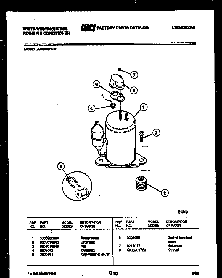 COMPRESSOR PARTS Diagram and Parts List for AC088N7B1  Frigidaire Air Conditioner