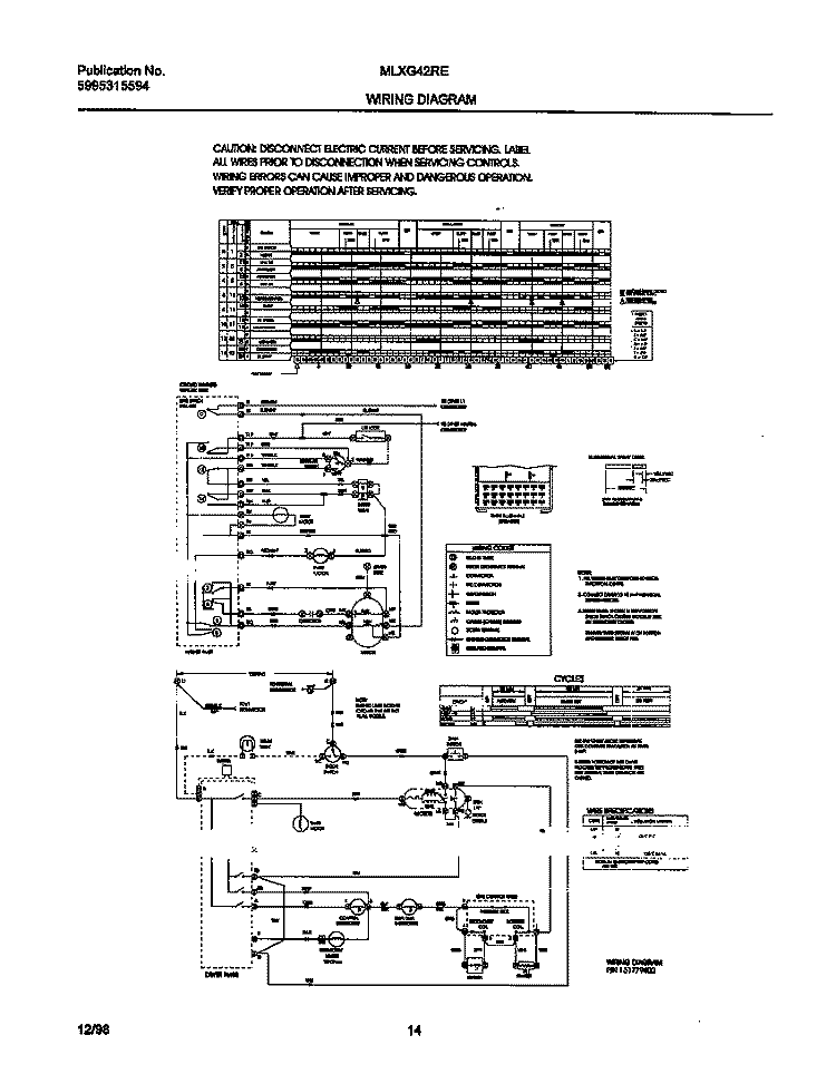 WIRING DIAGRAM Diagram and Parts List for MLXG42RED4  Frigidaire Washer Dryer Combo