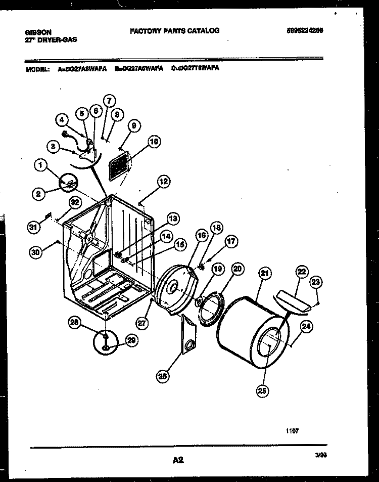 CABINET AND COMPONENT PARTS Diagram and Parts List for DG27T3WAFA  Gibson Dryer