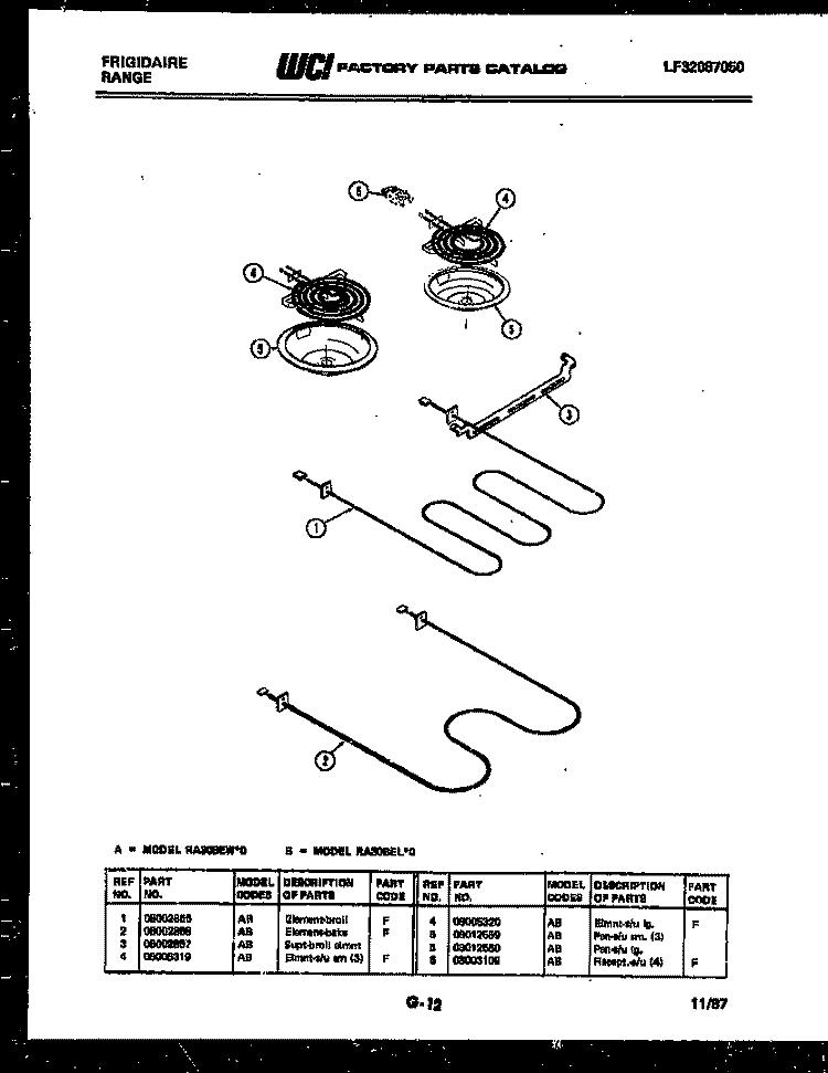 BROILER PARTS Diagram and Parts List for RA30BEW0  Frigidaire Range