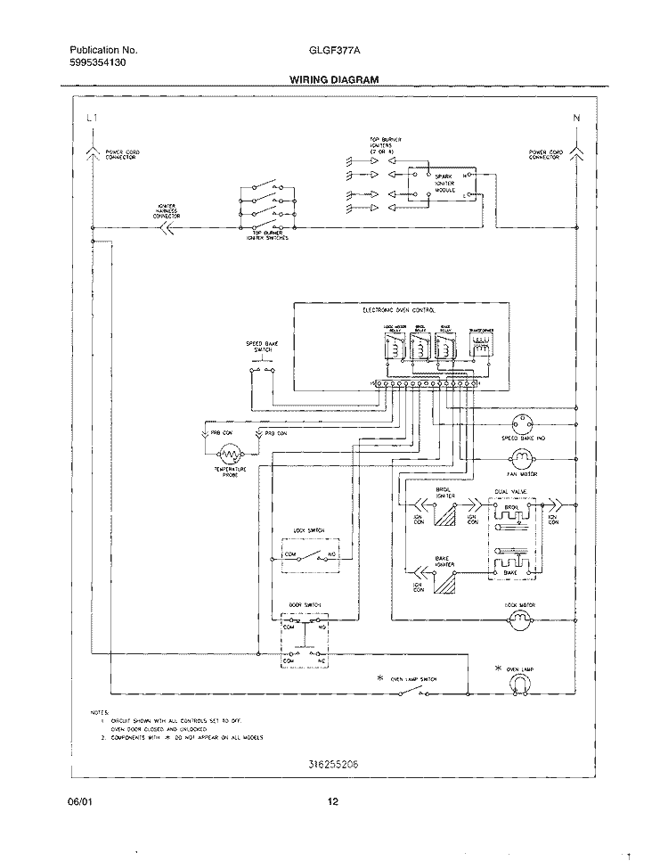 WIRING DIAGRAM Diagram and Parts List for GLGF377AQA  Frigidaire Range