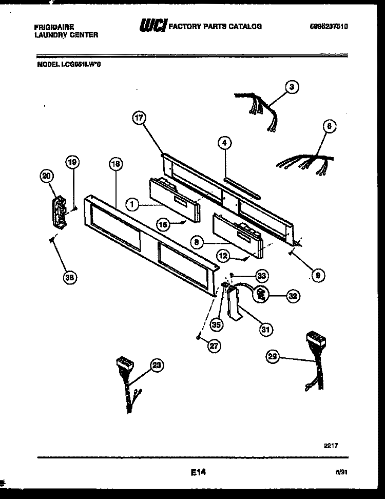 CONSOLE AND CONTROL PARTS Diagram and Parts List for LCG851LL0  Frigidaire Washer Dryer Combo
