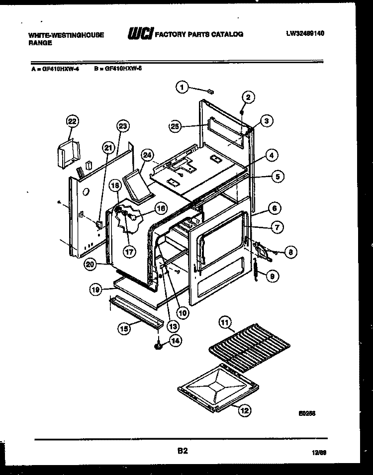 BROILER DRAWER PARTS Diagram and Parts List for GF410HXW5  Frigidaire Range