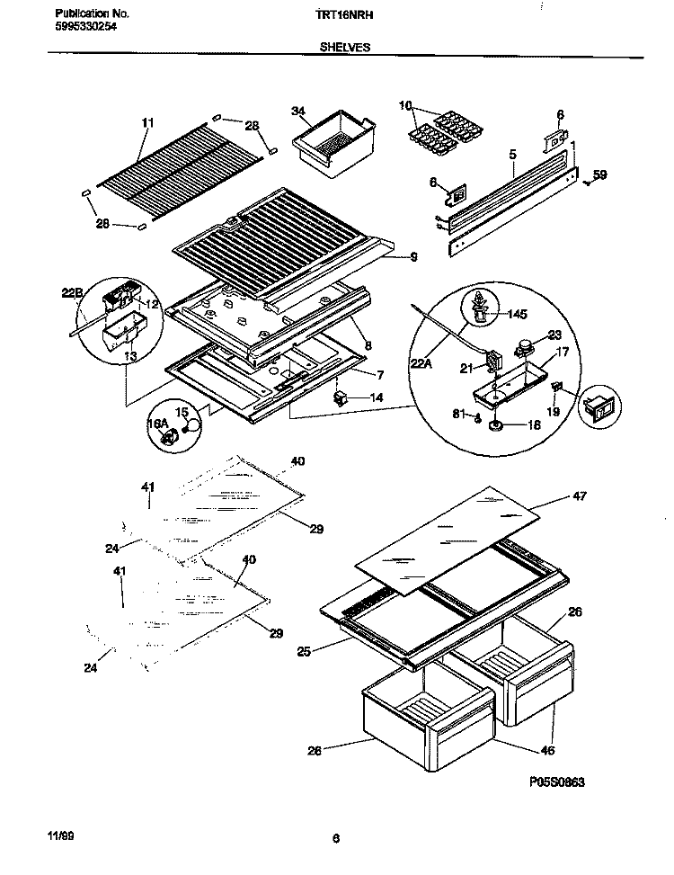 SHELVES Diagram and Parts List for TRT16NRHW1  Tappan Refrigerator