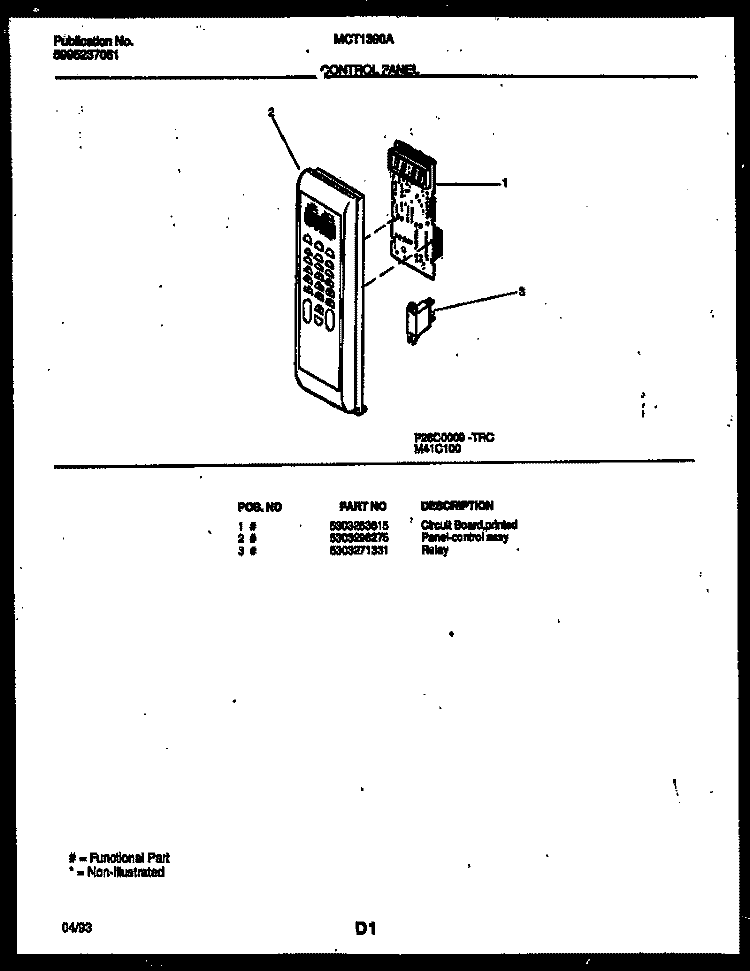 CONTROL PANEL Diagram and Parts List for MCT1390A1  Frigidaire Microwave