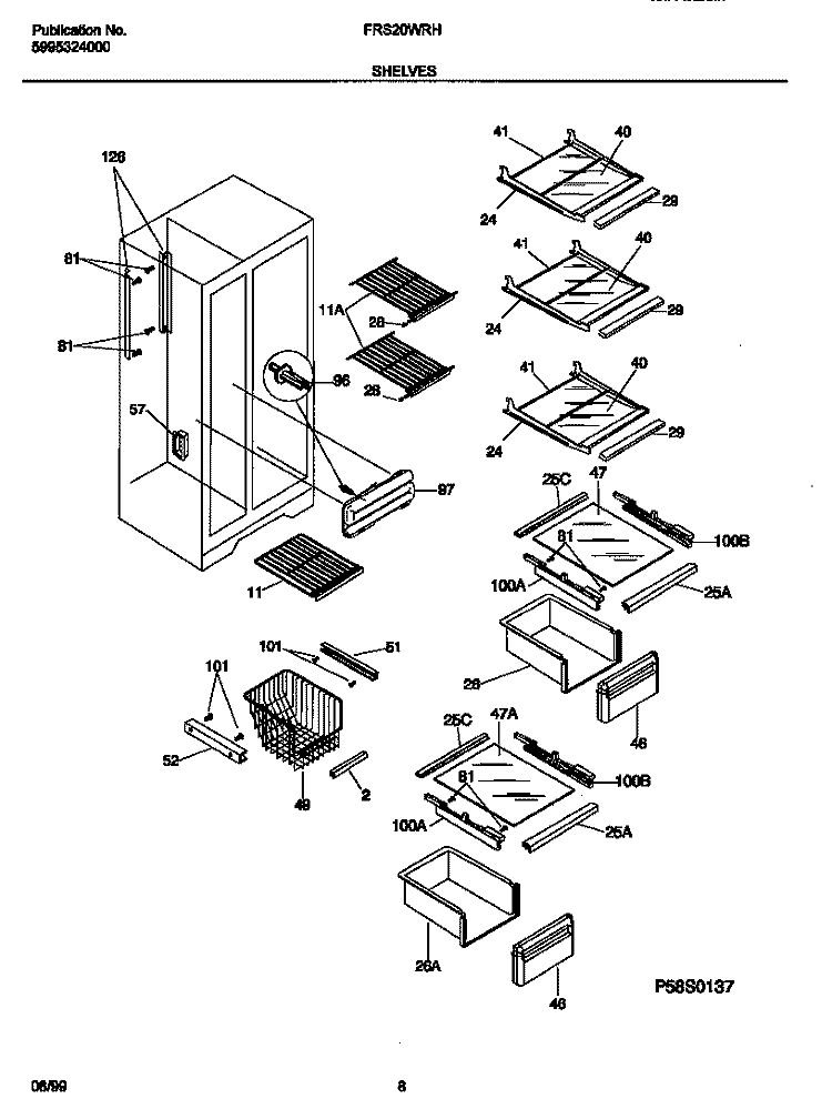 SHELVES Diagram and Parts List for FRS20WRHW1  Frigidaire Refrigerator