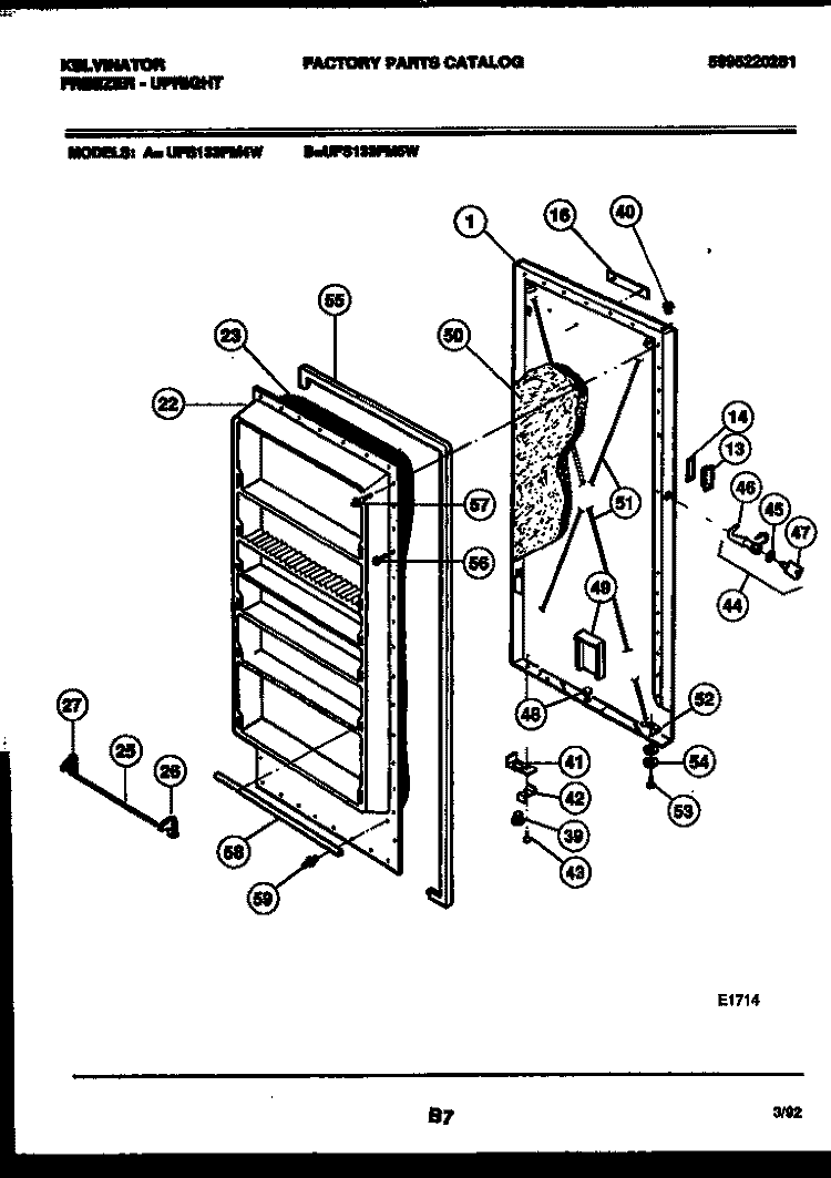 DOOR PARTS Diagram and Parts List for UFS133FM5W  Kelvinator Freezer