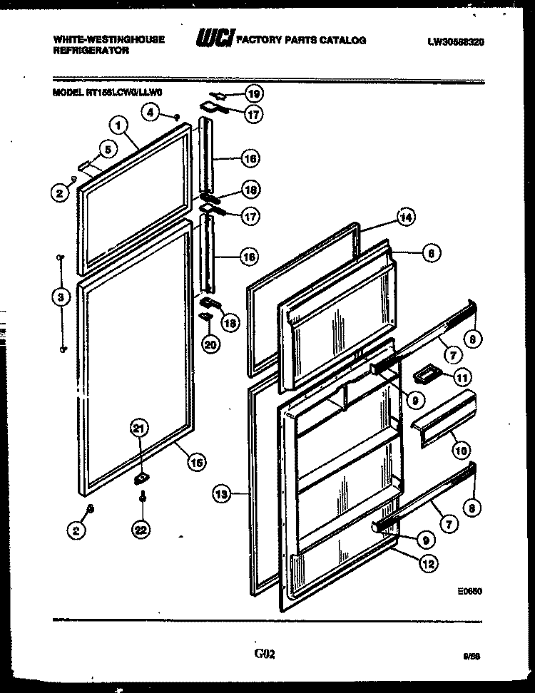DOOR PARTS Diagram and Parts List for RT156LCH0  Frigidaire Refrigerator