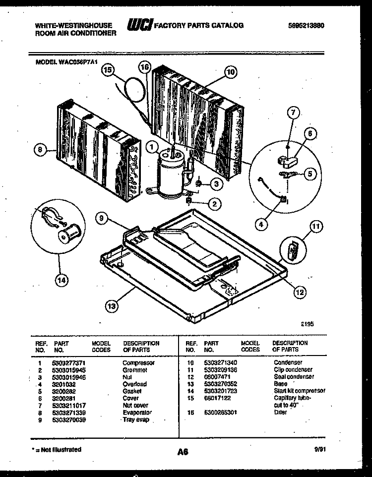 SYSTEM PARTS Diagram and Parts List for WAC056P7A1  Frigidaire Air Conditioner
