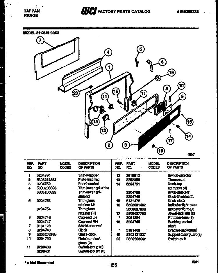 BACKGUARD Diagram and Parts List for 31-2549-23-03  Tappan Range