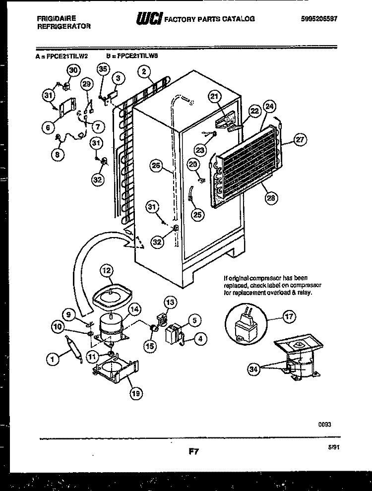 SYSTEM AND AUTOMATIC DEFROST PARTS Diagram and Parts List for FPCE21TILW2  Frigidaire Refrigerator