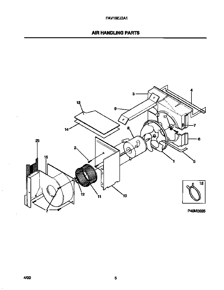 AIR HANDLING PARTS Diagram and Parts List for FAV18EJ2A1  Frigidaire Air Conditioner