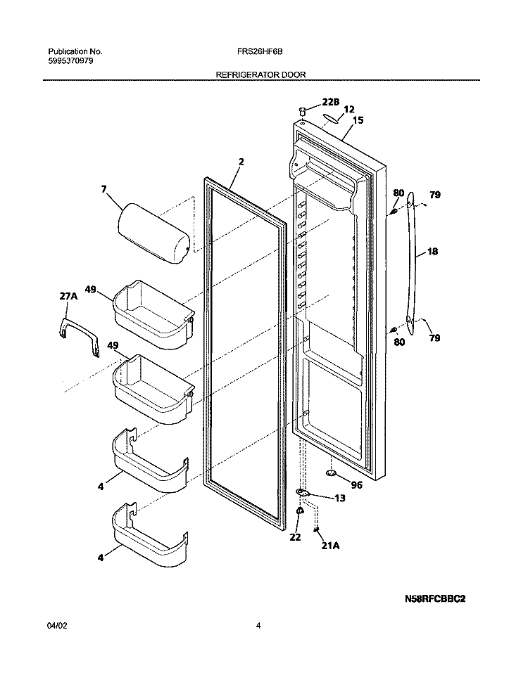 REFRIGERATOR DOOR Diagram and Parts List for FRS26HF6BQ0  Frigidaire Refrigerator
