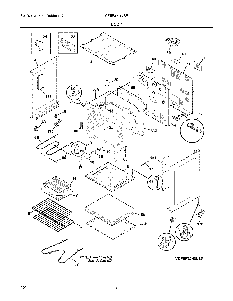 BODY Diagram and Parts List for CFEF3046LSF  Frigidaire Range