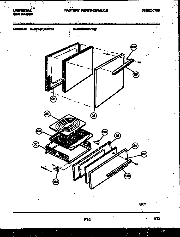 DOOR AND BROILER DRAWER PARTS Diagram and Parts List for CP240SP2D2  Frigidaire Range