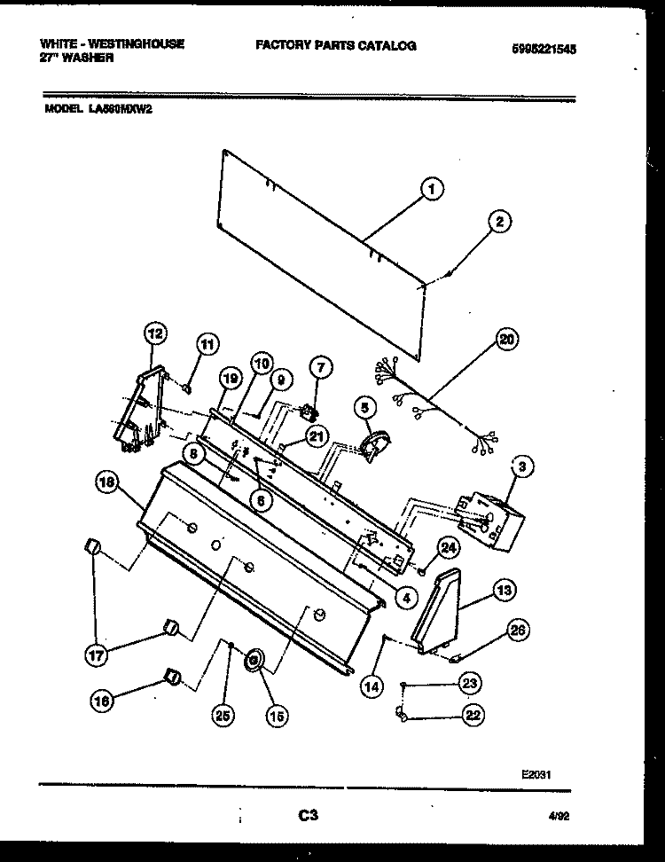 CONSOLE AND CONTROL PARTS Diagram and Parts List for LA560MXH2  Frigidaire Washer