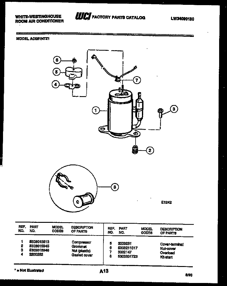 COMPRESSOR PARTS Diagram and Parts List for AC051N7Z1  Frigidaire Air Conditioner
