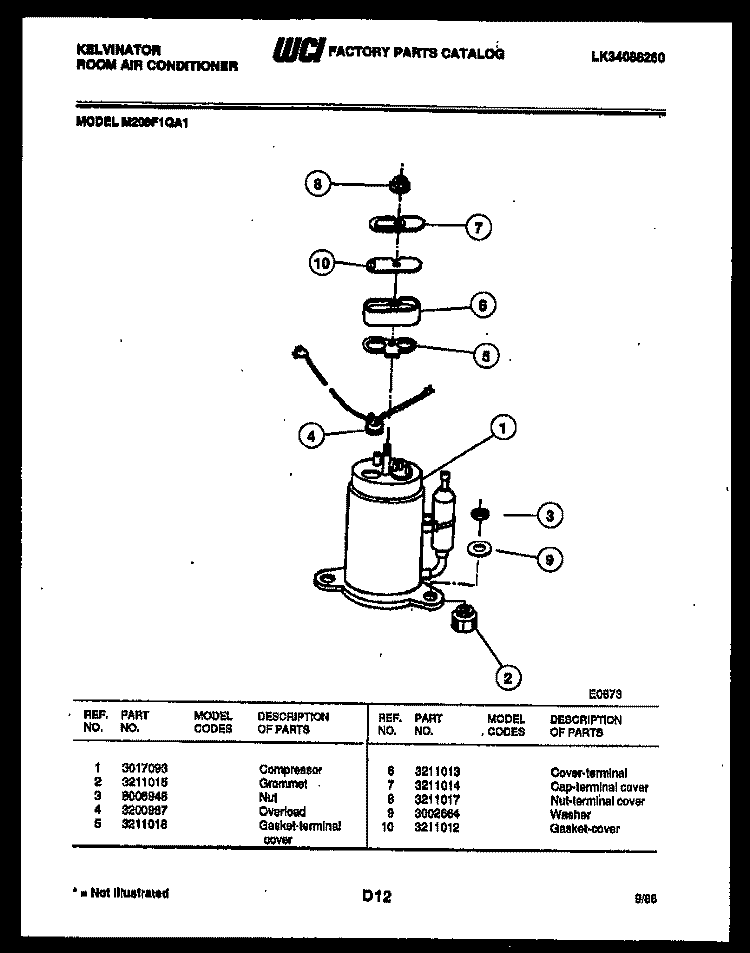 COMPRESSOR Diagram and Parts List for M208F1QA1  Kelvinator Air Conditioner