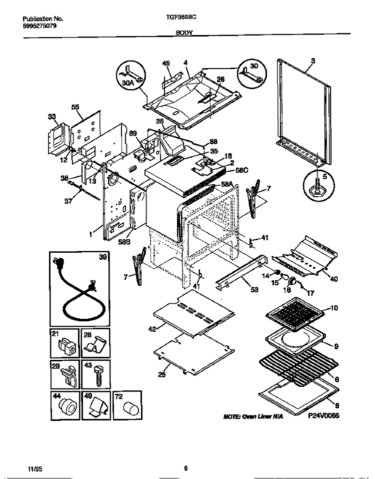 BODY Diagram and Parts List for TGF356BCWB  Tappan Range