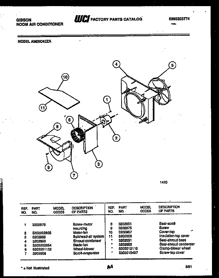 AIR HANDLING PARTS Diagram and Parts List for AM09C4EZA  Gibson Air Conditioner
