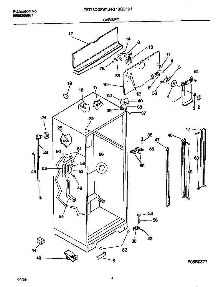 CABINET Diagram and Parts List for FRT18QGFD1  Frigidaire Refrigerator