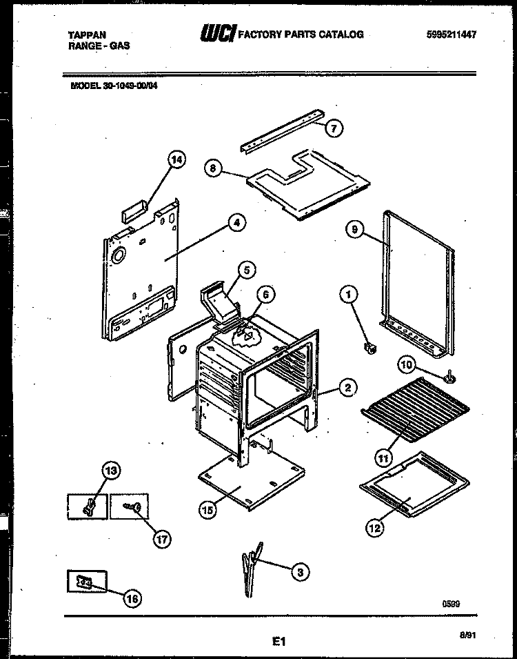 BODY PARTS Diagram and Parts List for 30-1049-00-04  Tappan Range