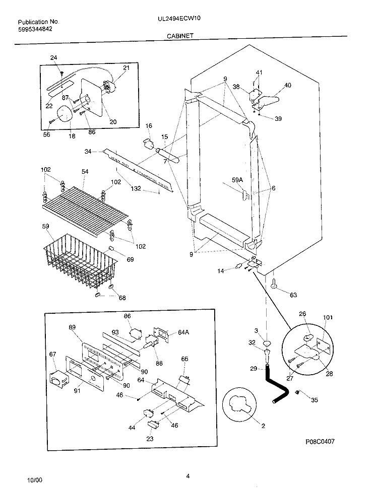CABINET Diagram and Parts List for UL2494ECW10  Frigidaire Freezer