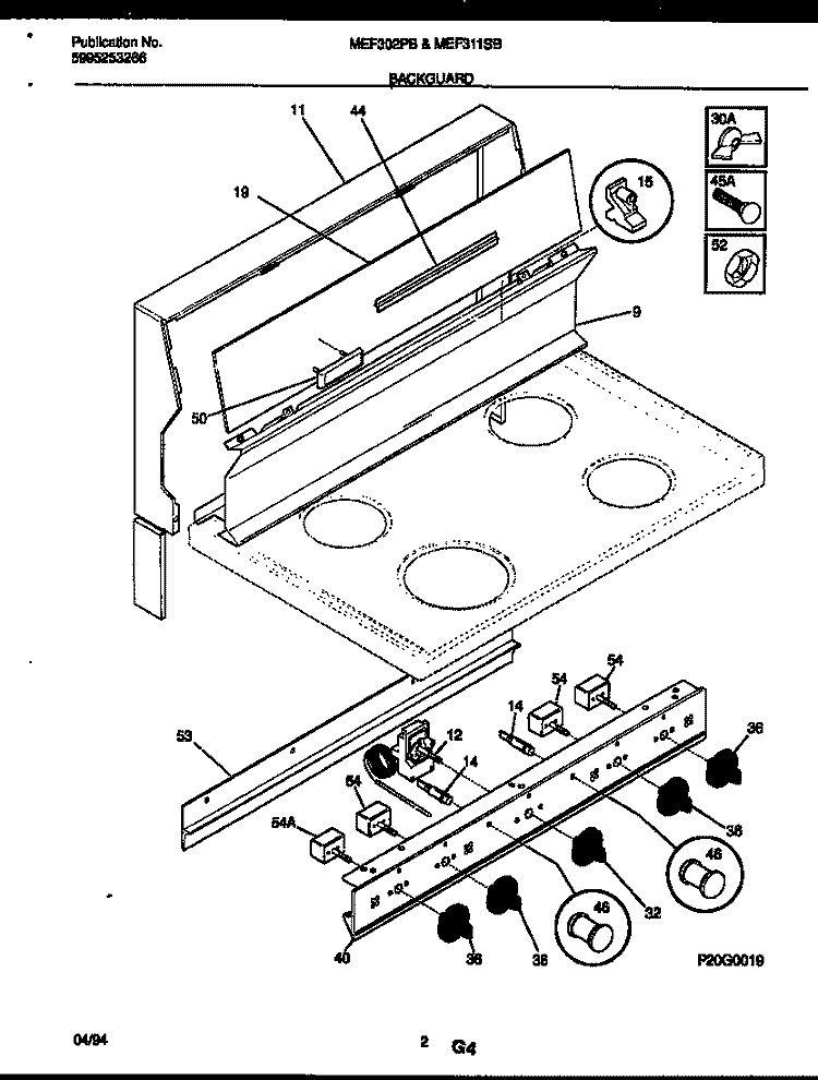 BACKGUARD Diagram and Parts List for MEF302PBWA  Frigidaire Range