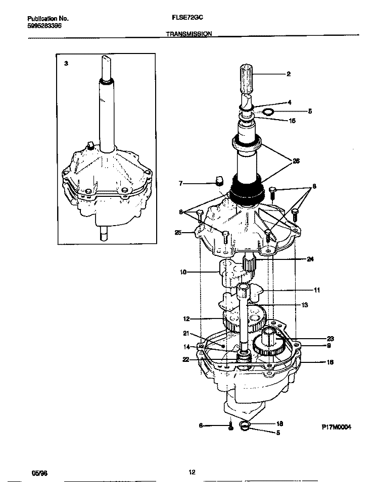 TRANSMISSION Diagram and Parts List for FLSE72GCS2  Frigidaire Washer Dryer Combo