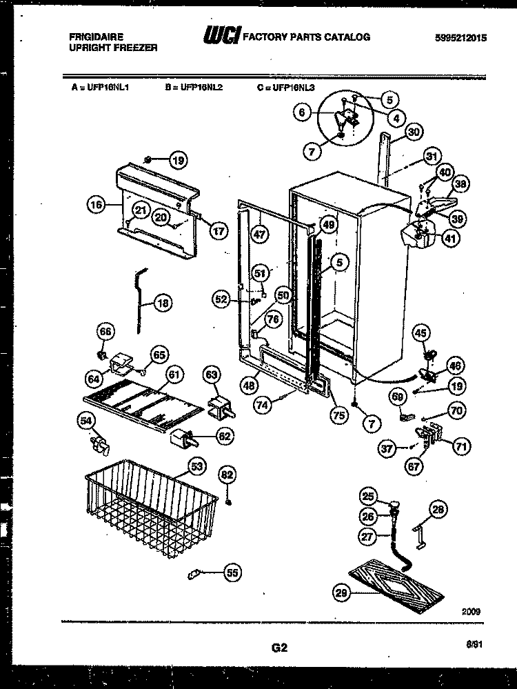 CABINET PARTS Diagram and Parts List for UFP16NL3  Frigidaire Freezer