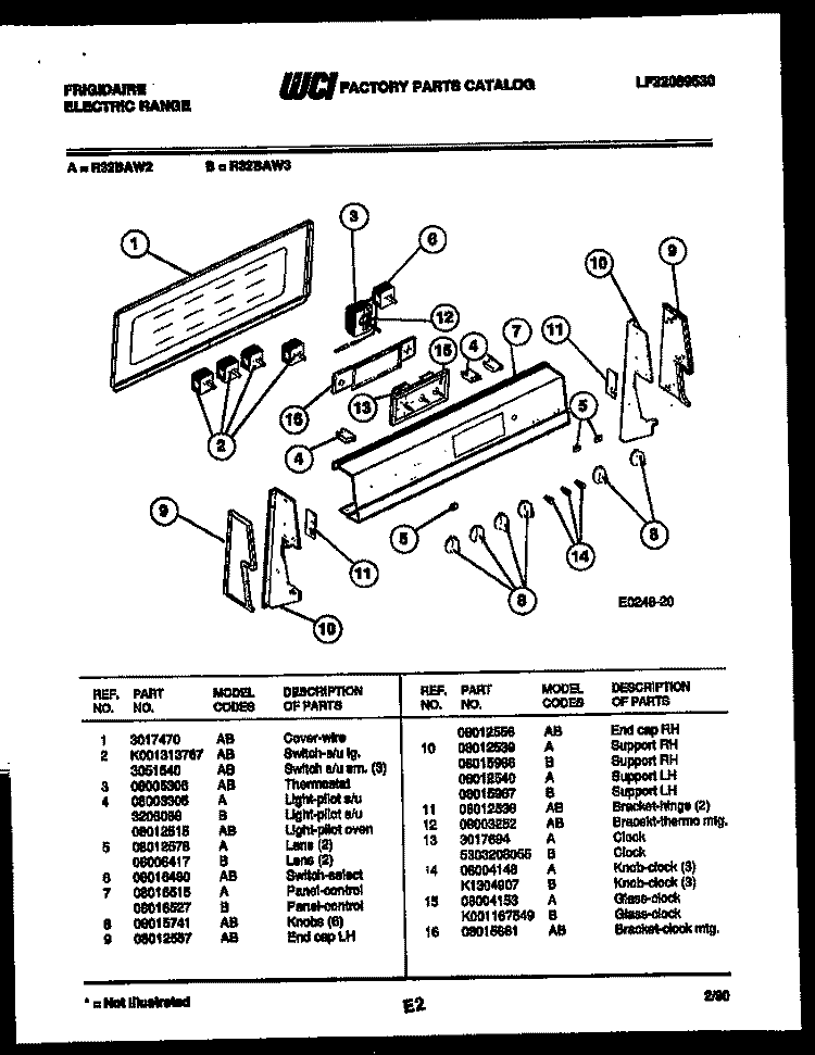 CONTROL PANEL Diagram and Parts List for R32BAL2  Frigidaire Range