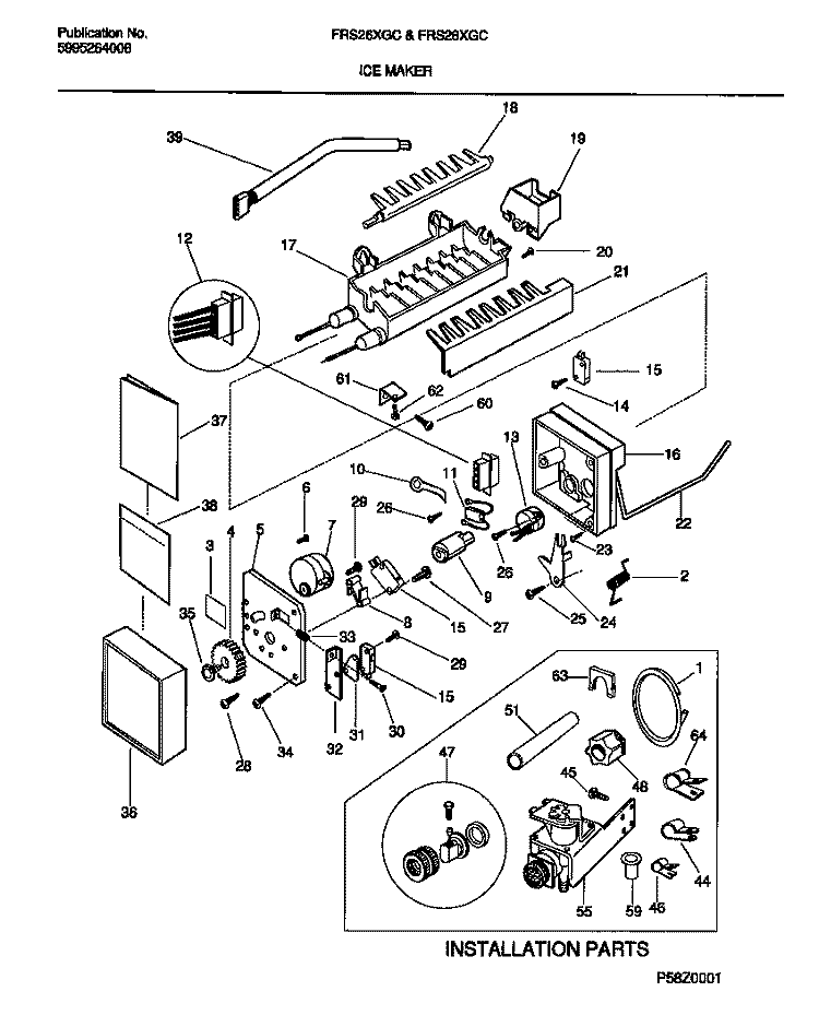 ICE MAKER Diagram and Parts List for FRS28XGCD0  Frigidaire Refrigerator