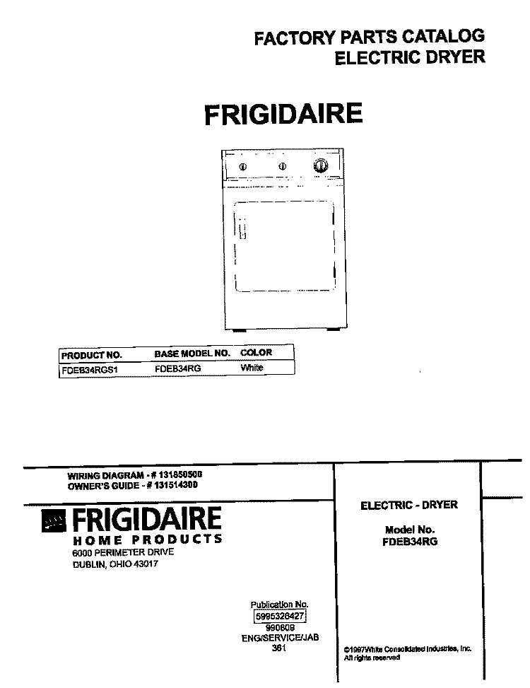 COVER Diagram and Parts List for FDEB34RGS1  Frigidaire Dryer
