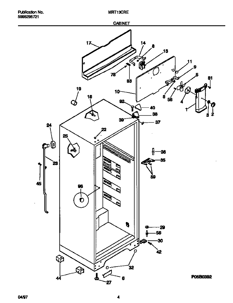 CABINET Diagram and Parts List for MRT13CREW1  Frigidaire Refrigerator