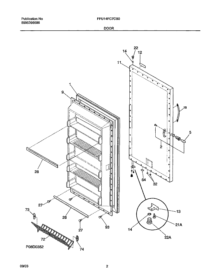 DOOR Diagram and Parts List for FFU14FC7CB0  Frigidaire Freezer