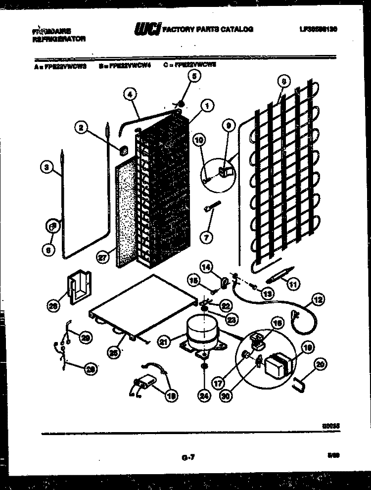 SYSTEM AND AUTOMATIC DEFROST PARTS Diagram and Parts List for FPE22VWCH3  Frigidaire Refrigerator