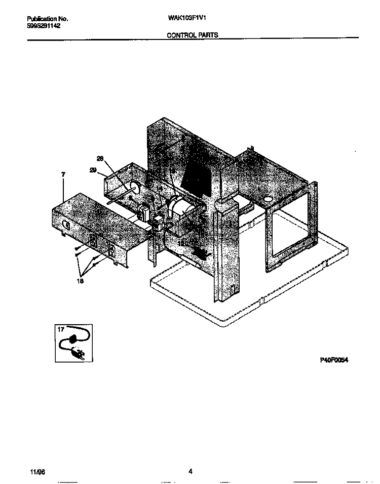 CONTROL PARTS Diagram and Parts List for WAK103F1V1  Frigidaire Air Conditioner