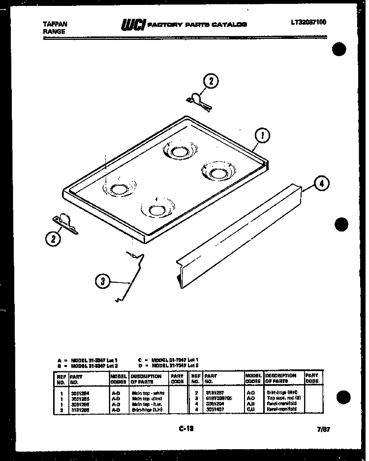 COOKTOP PARTS Diagram and Parts List for 31-3347-66-01  Tappan Range