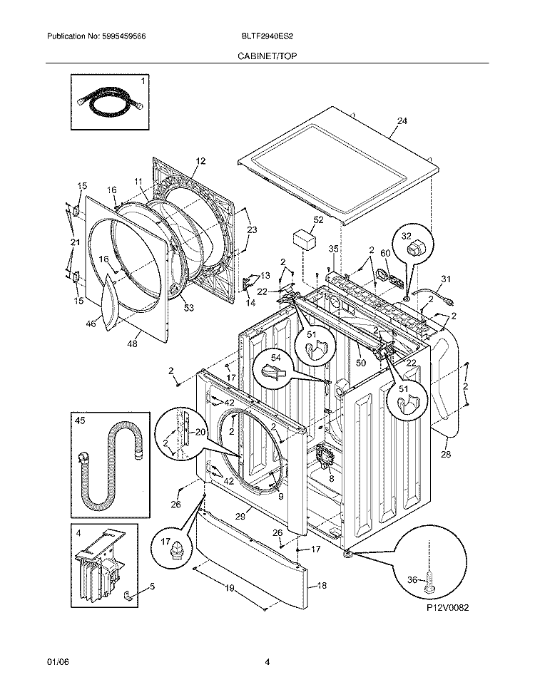 CABINET / TOP Diagram and Parts List for BLTF2940ES2  Frigidaire Washer