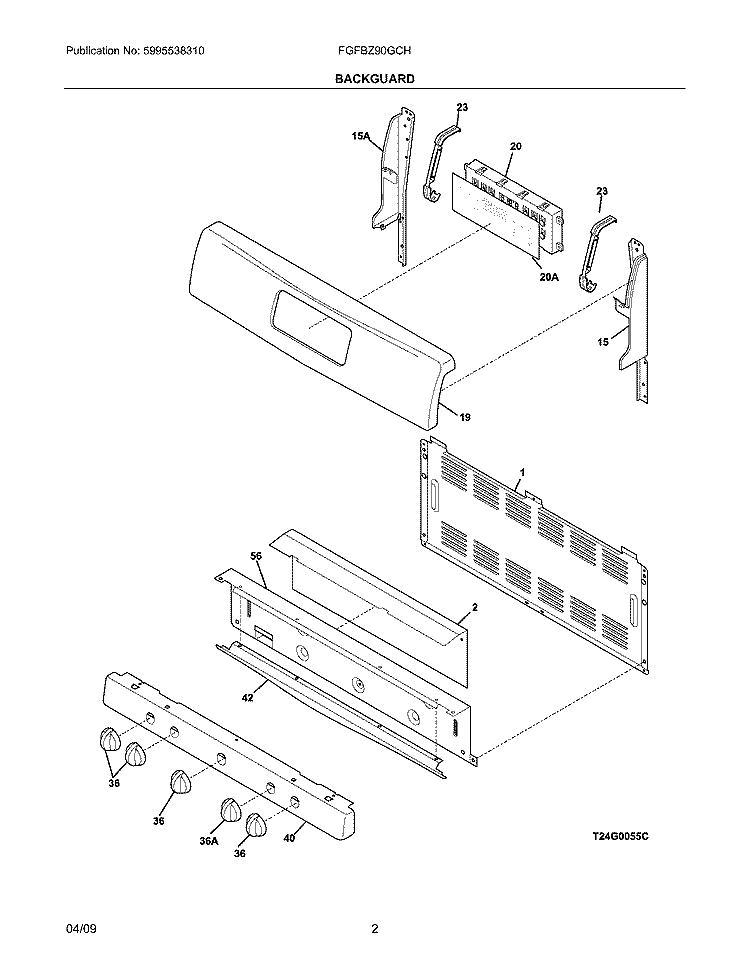 BACKGUARD Diagram and Parts List for FGFBZ90GCH  Frigidaire Range