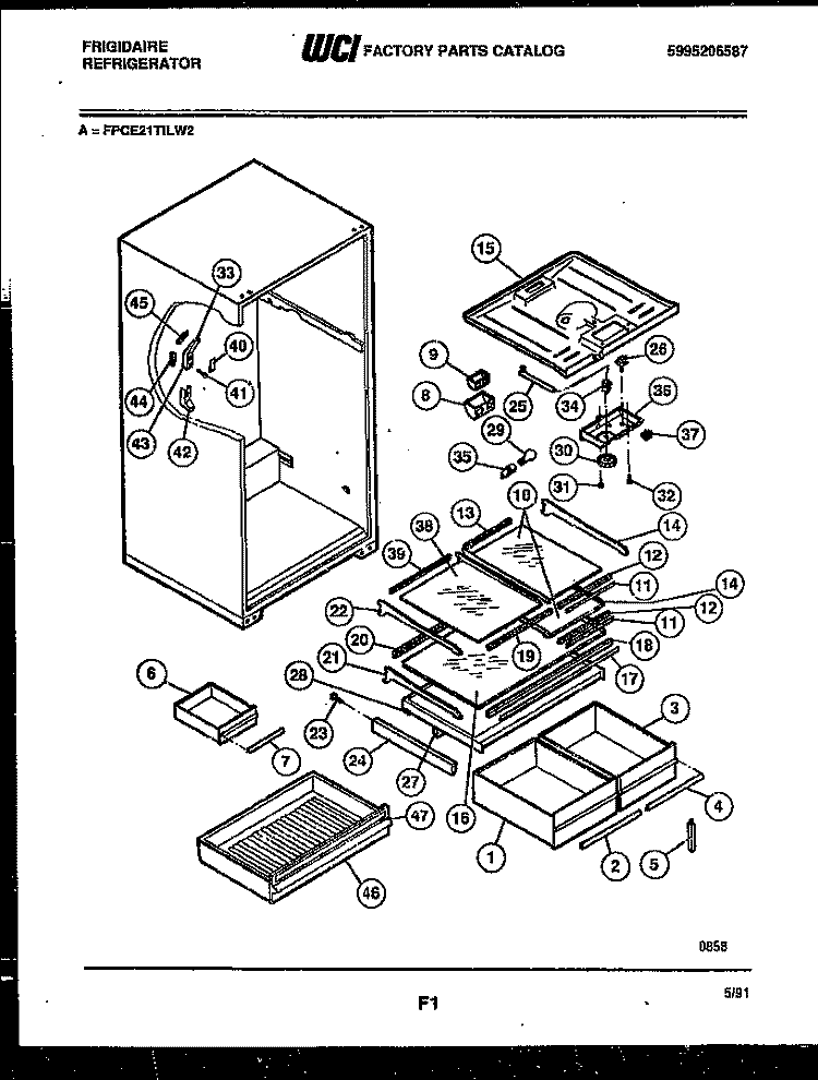 SHELVES AND SUPPORTS Diagram and Parts List for FPCE21TILW2  Frigidaire Refrigerator
