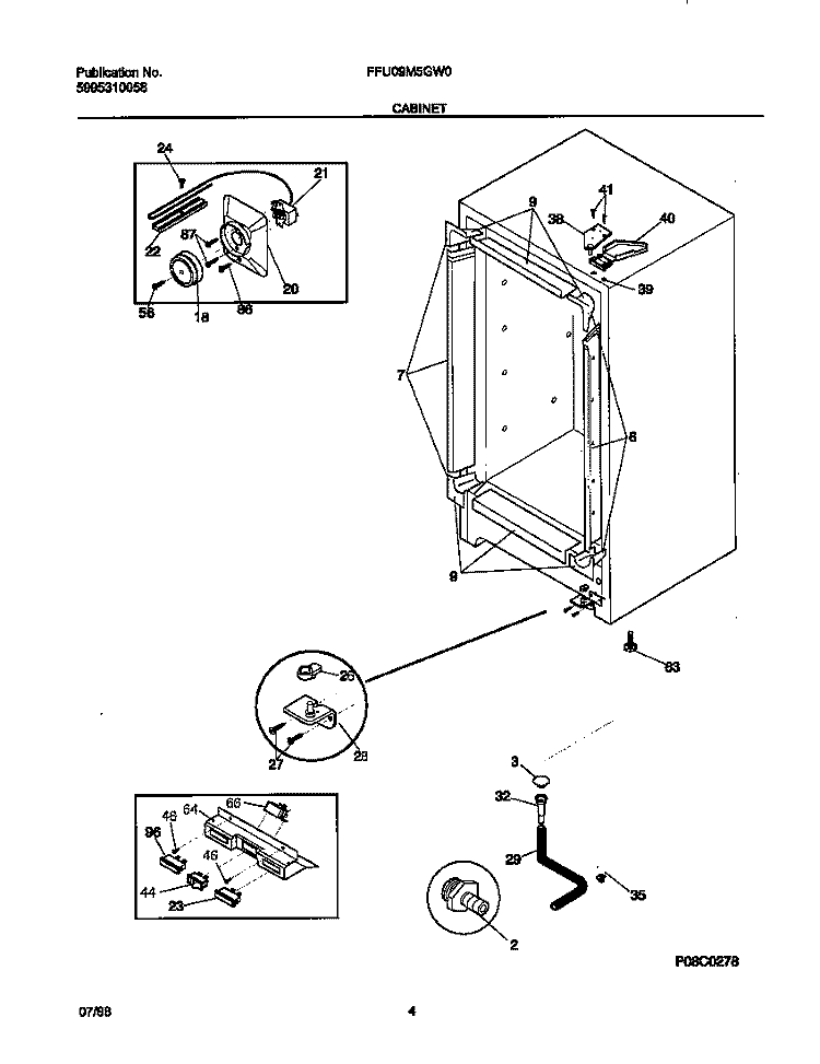 CABINET Diagram and Parts List for FFU09M5GW0  Frigidaire Freezer