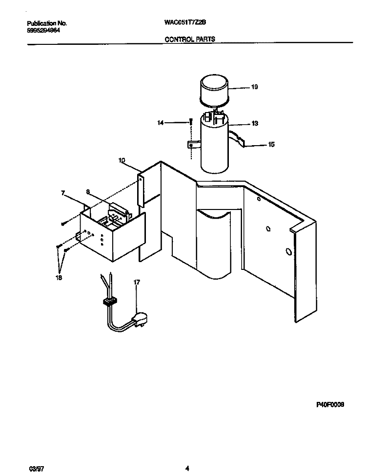CONTROL PARTS Diagram and Parts List for WAC051T7Z2B  Frigidaire Air Conditioner