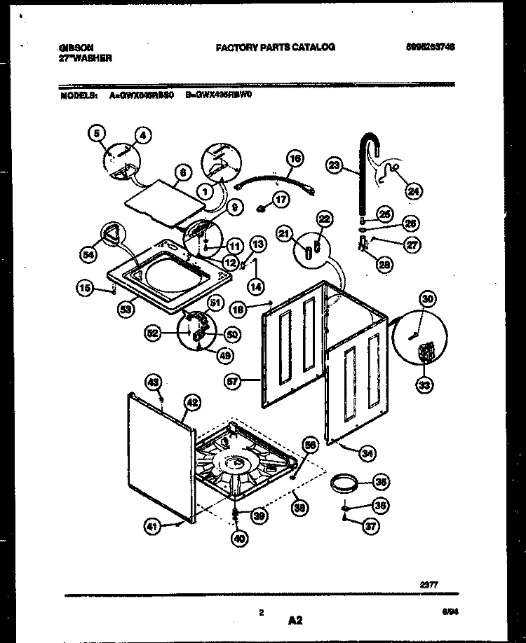 CABINET PARTS Diagram and Parts List for GWX645RBS0  Gibson Washer